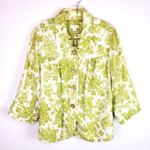 Charter Club Womens Paisley 3/4 Sleeve Linen Jacket Blouse Size 1X Green Summer